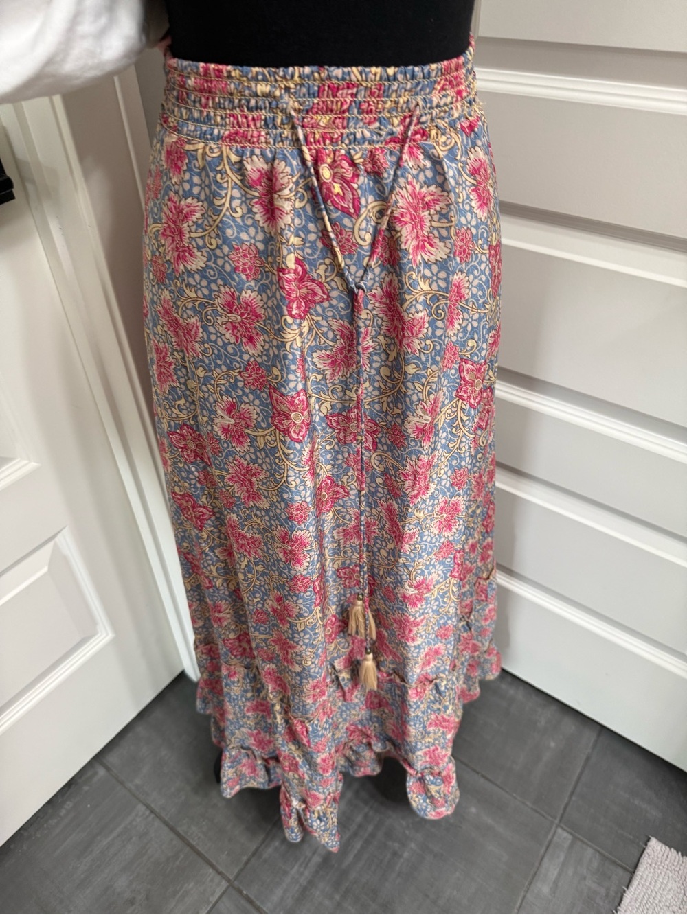 Chelsea & Theodore Floral Tassel Maxi Skirt in Pink and Blue Never Worn!